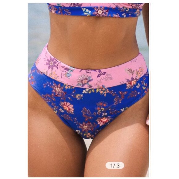Cupshe Other - Cupshe Wild Day Flower Colorblock High-Rise Bikini Bottoms Size Medium